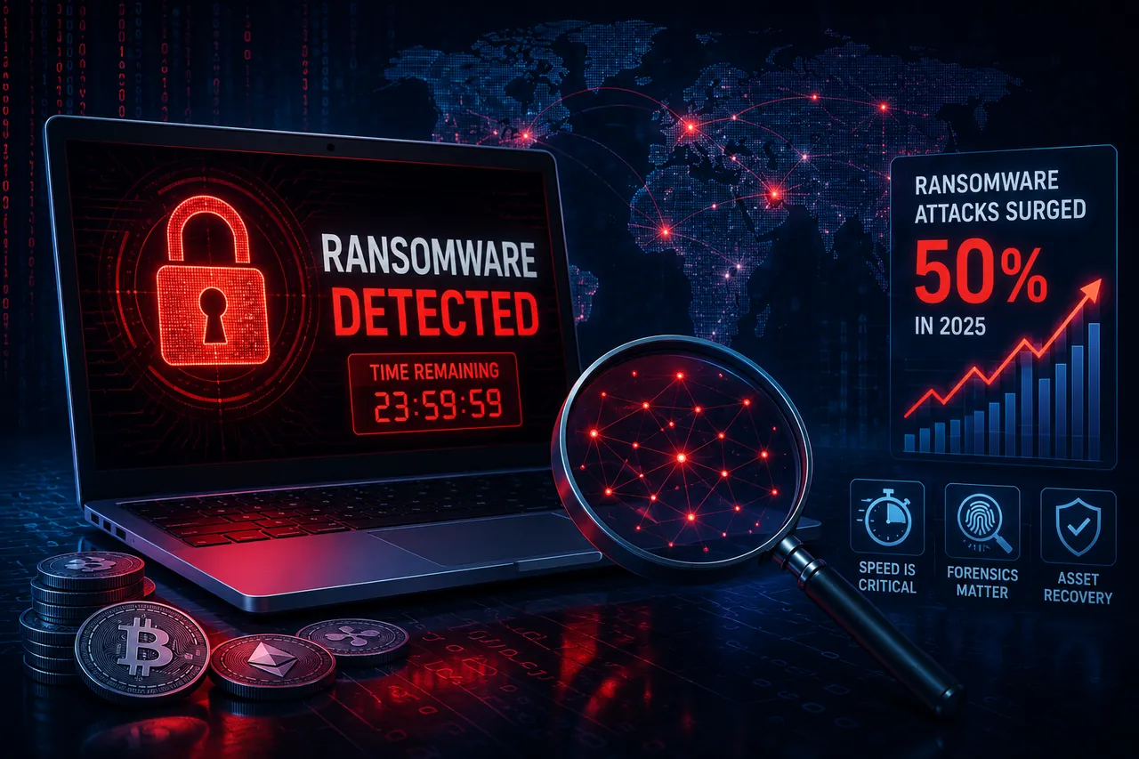 Illustration of the 2025 ransomware surge and crypto incident response