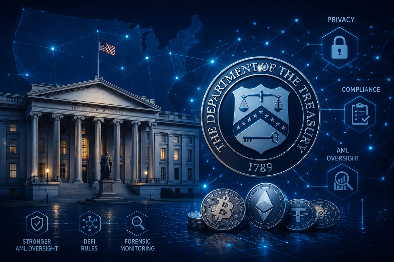 Illustration of the U.S. Treasury policy shift on crypto mixers and AML oversight